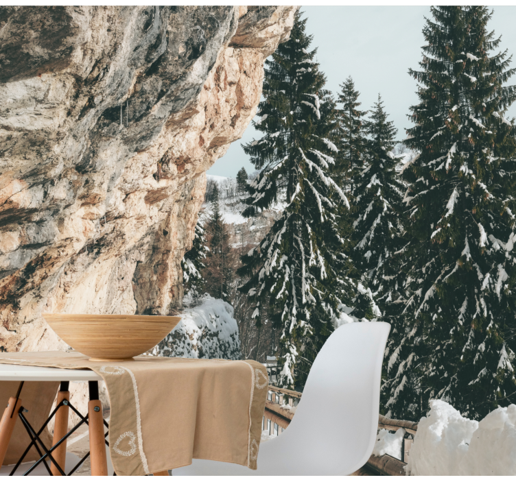 Tapisserie paysage scène hivernale de pins - TenStickers