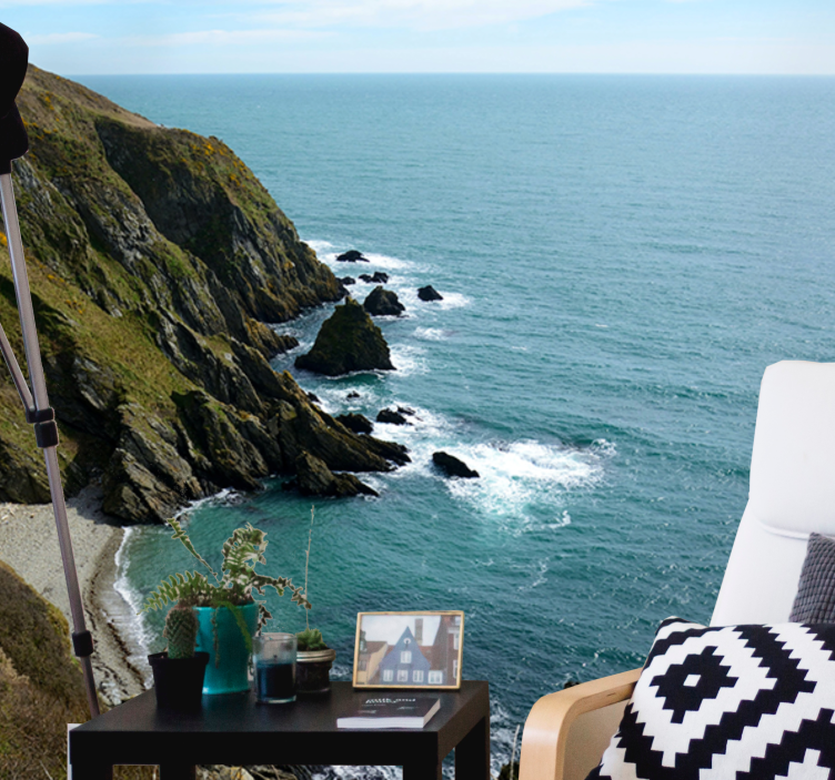 Tapisserie paysage structure en pierre au bord de mer - TenStickers