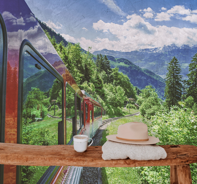 Tapisserie paysage voyage en train de montagne - TenStickers