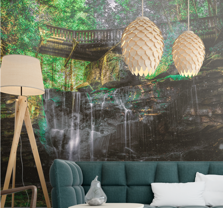 Tapisserie paysage vue de cascade pittoresque - TenStickers