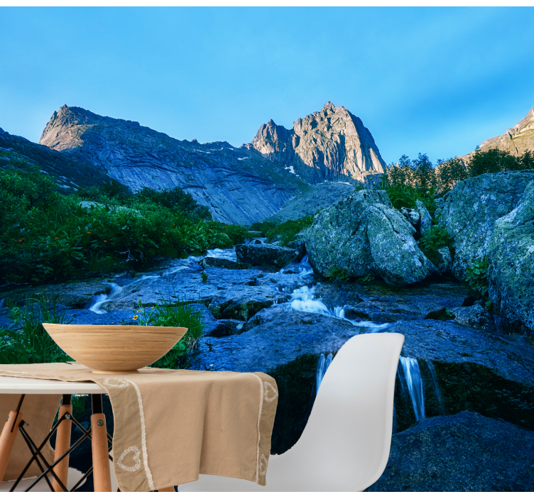 Tapisserie paysage vue de ruisseau en montagne - TenStickers