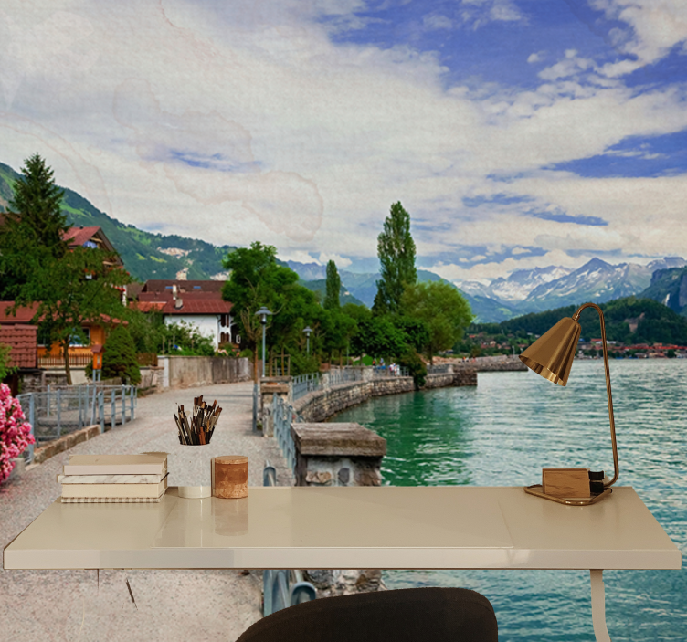 Tapisserie paysage vue pittoresque au bord du lac - TenStickers
