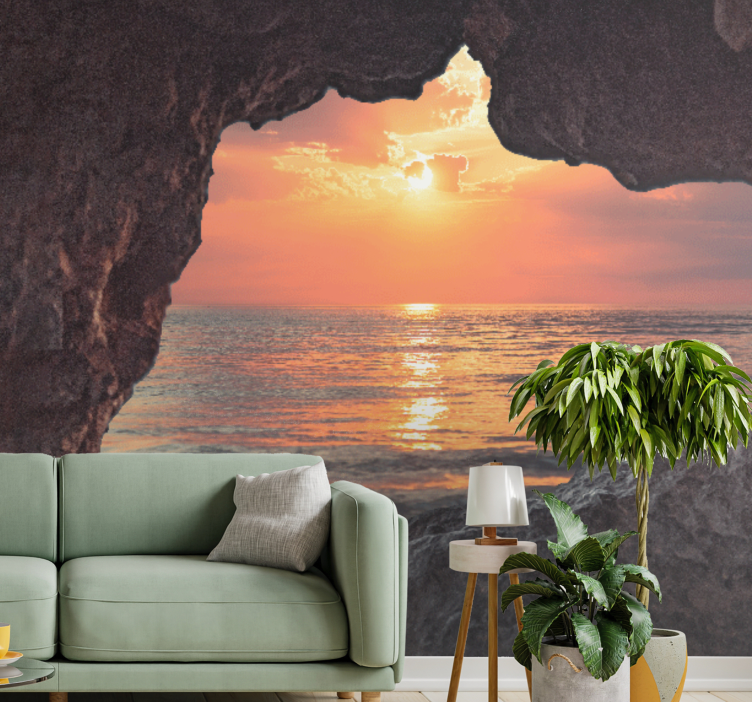Tapisserie paysage vue sur la mer au coucher du soleil - TenStickers