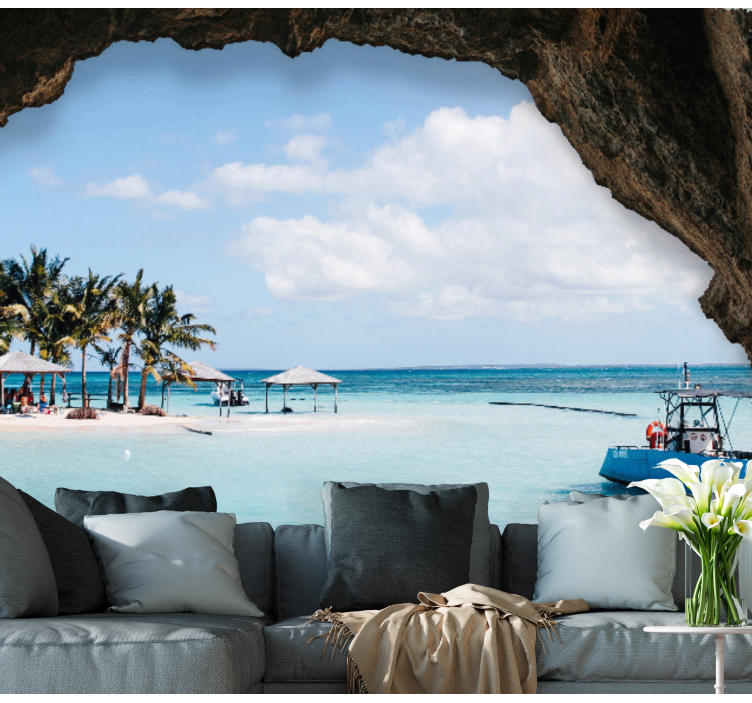 Tapisserie paysage vue tropicale sur la mer - TenStickers