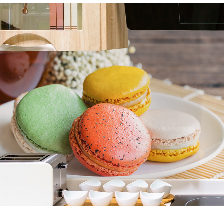 Tapisserie phrase délice de macarons colorés - TenStickers