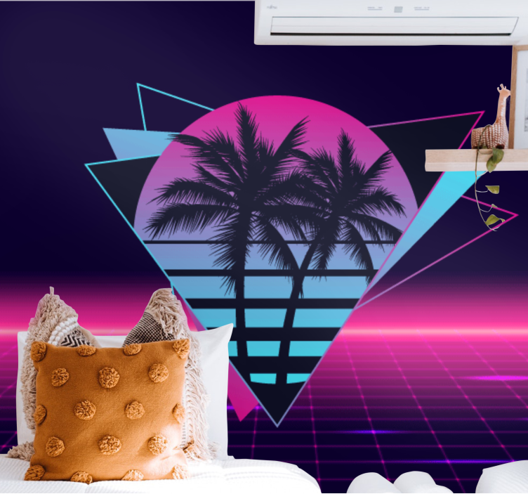 Tapisserie phrase géométrie rétro palmier - TenStickers