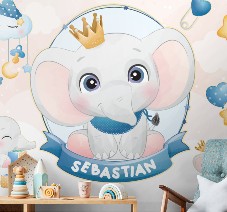 Tapisserie pour chambre bébé design éléphant mignon - TenStickers