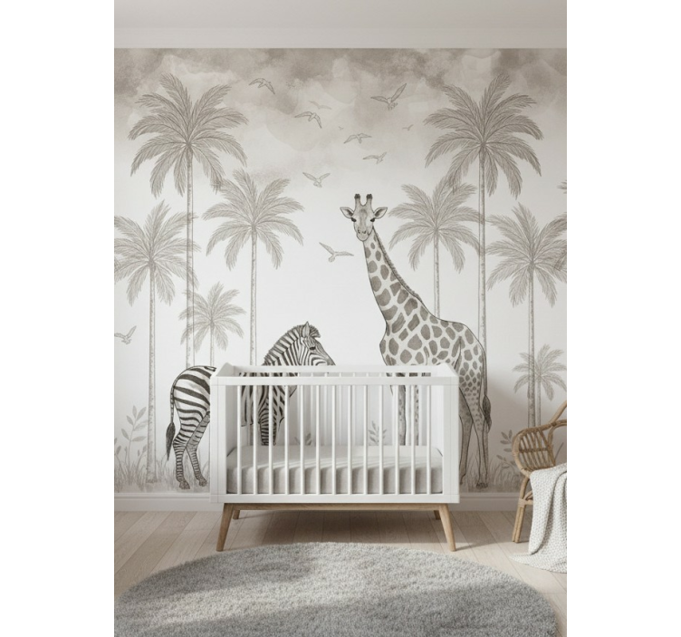 Tapisserie pour chambre bébé motif jungle monochrome - TenStickers