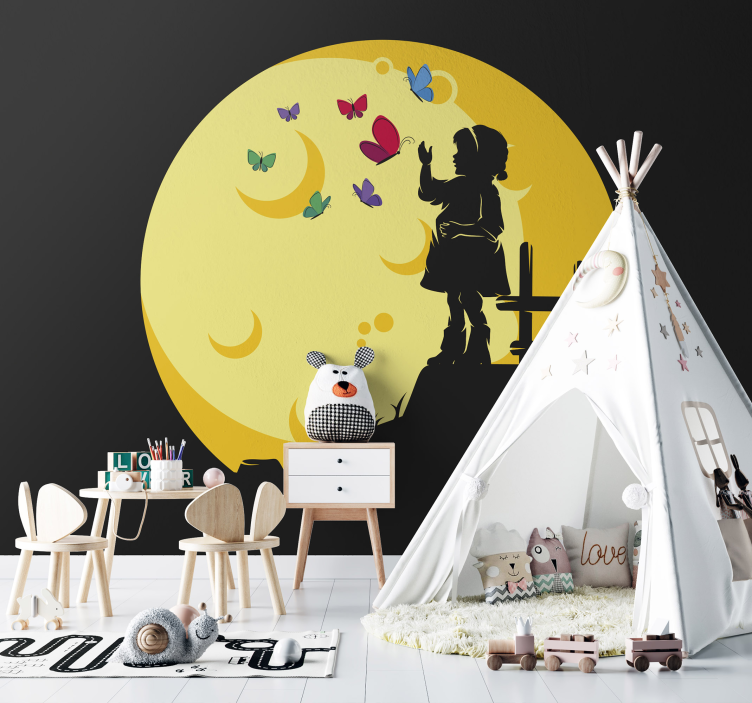 Tapisserie pour chambre bébé silhouettes d'enfants papillons - TenStickers
