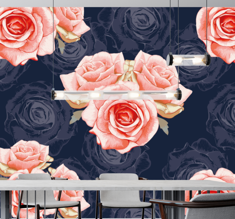 Tapisserie rose fleurs roses élégantes - TenStickers