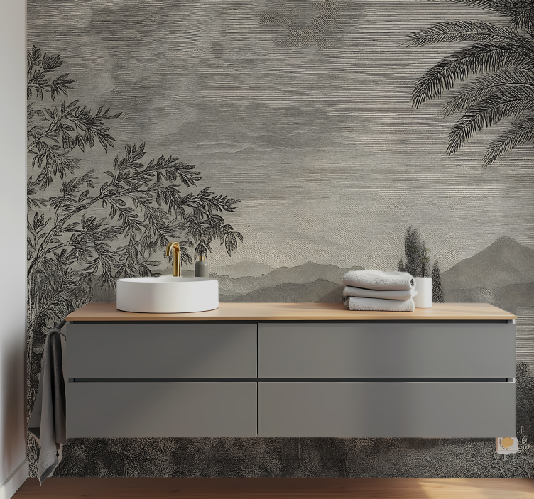 Tapisserie salle de bain paysage naturel gris - TenStickers