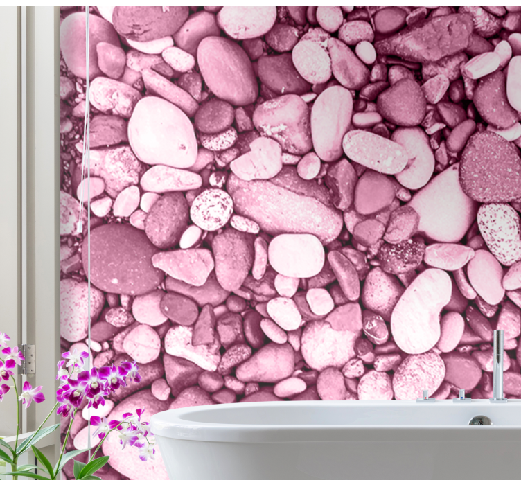 Tapisserie salle de bain arrangement de galets roses - TenStickers