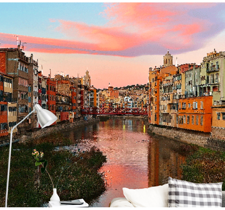 Tapisserie villes et pays coucher de soleil à gérone - TenStickers