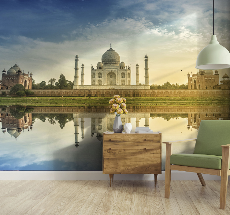 Tapisserie villes et pays image miroir du taj mahal - TenStickers