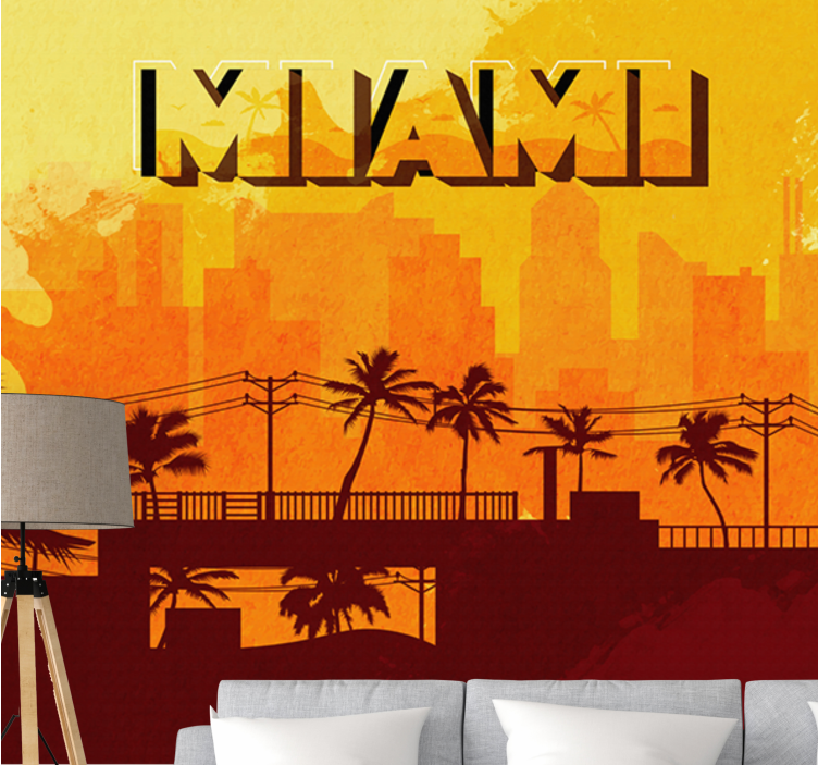 Tapisserie villes et pays miami horizon au couchant - TenStickers