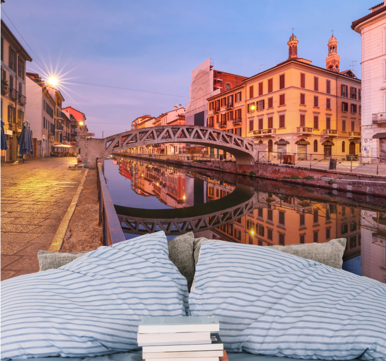 Tapisserie villes et pays milan réflexion sur canal - TenStickers