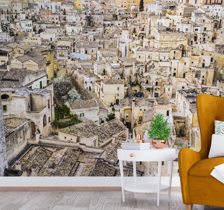 Tapisserie villes et pays toits en pierre de matera - TenStickers