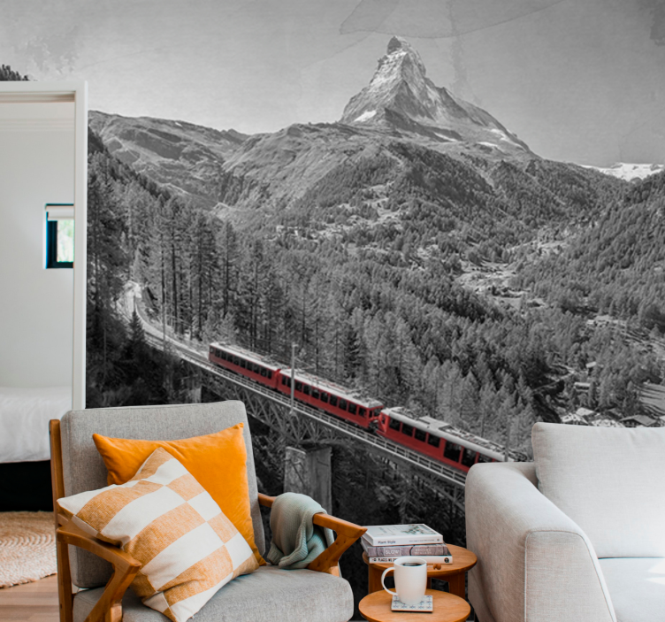 Tapisserie villes et pays train de montagne charmant - TenStickers