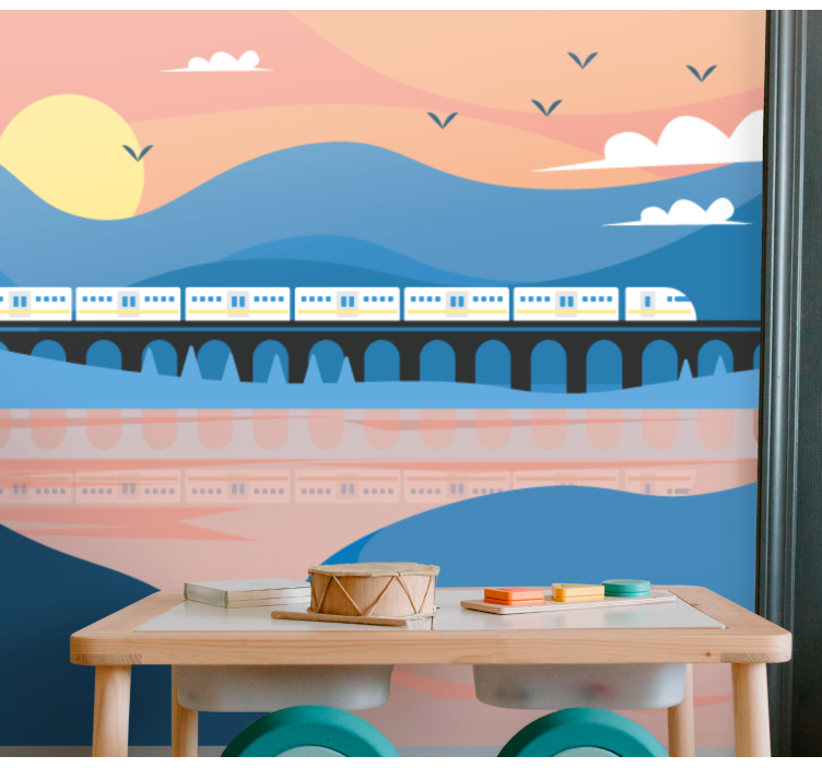 Tapisserie villes et pays train sur un pont - TenStickers