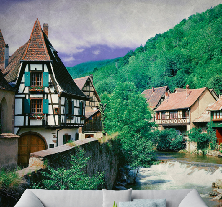 Tapisserie villes et pays village fluvial pittoresque - TenStickers