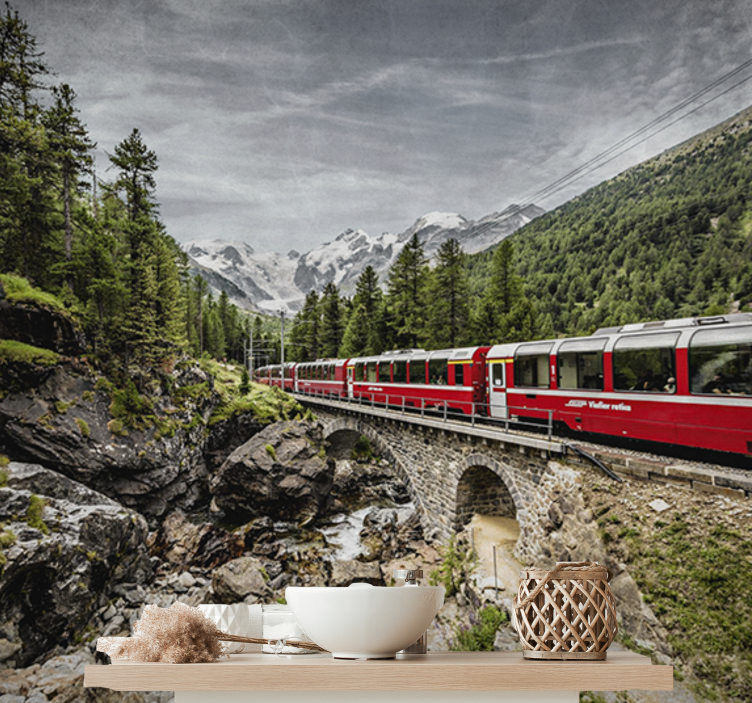 Tapisserie villes et pays voyage en train montagneux - TenStickers