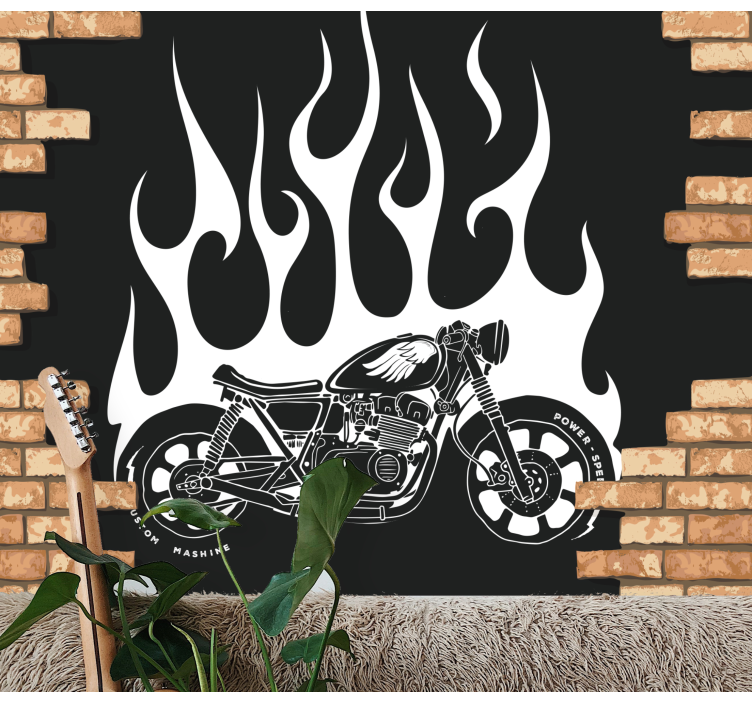 Tapisserie voiture flammes de moto - TenStickers