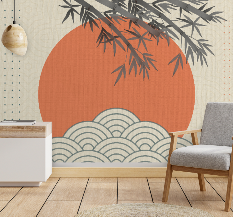 Tapisserie zen bambou et soleil orange - TenStickers
