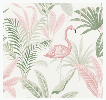 Tapisserie salon oasis tropicale de flamants roses - TenStickers