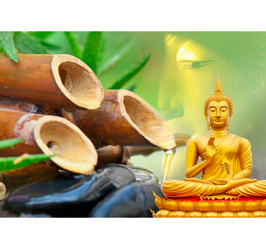 Papier peint zen bouddha doré et fontaine bamboo - TenStickers