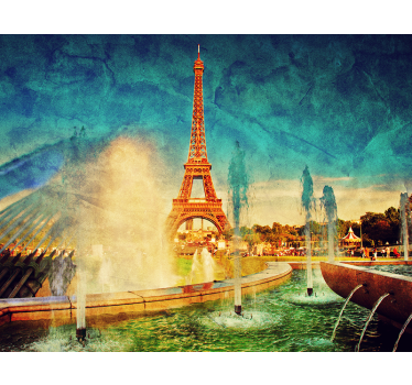 Fresque de la tour eiffel vue sur la ville - TenStickers