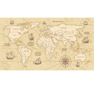 Tapisserie murale rétro carte du monde sépia - TenStickers