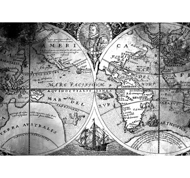 Papier peint mappemonde Carte du monde noir et blanc - TenStickers