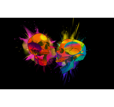 Papier peint panoramique punk love avec deux crânes multicolores - TenStickers
