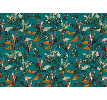 Tapisserie fleur composition de feuilles exotiques - TenStickers