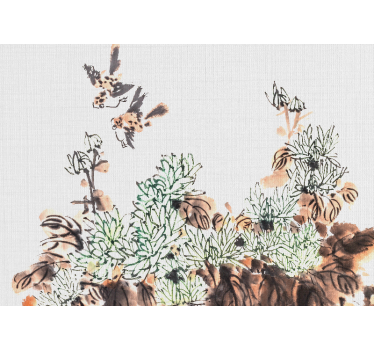Tapisserie salon oiseaux parmi le feuillage - TenStickers