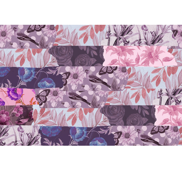 Tapisserie murale collage floral tons mauves - TenStickers