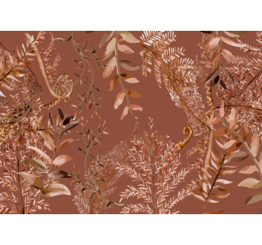 Papier peint salon terracotta branches de feuilles - TenStickers