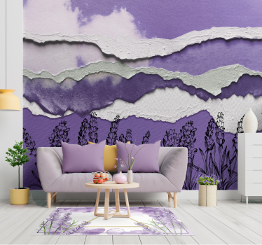Tapisserie murale champ de lavande style abstrait - TenStickers