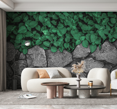 Papier peint salon feuilles et pierres - TenStickers