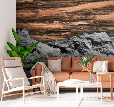 Tapisserie murale salon bois et pierre. - TenStickers
