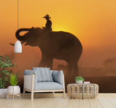 éléphant d'asie au papier peint mural coucher de soleil - TenStickers