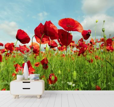 Tapisserie murale immense champ de coquelicot - TenStickers