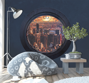 Papier peint 3d fenêtre ronde New York skyline - TenStickers