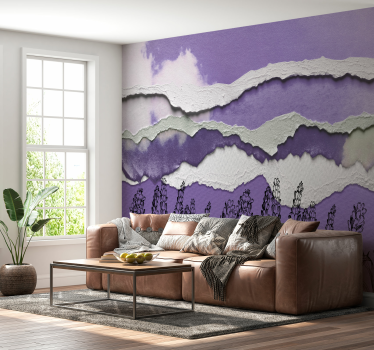 Tapisserie murale champ de lavande style abstrait - TenStickers