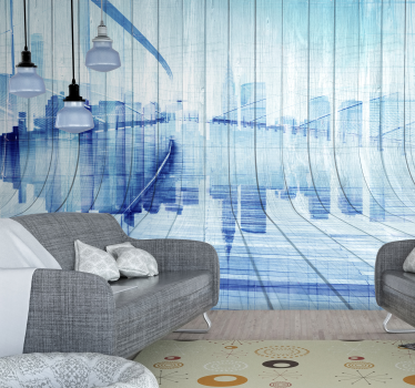 Papier peint bois city skyline ville - TenStickers