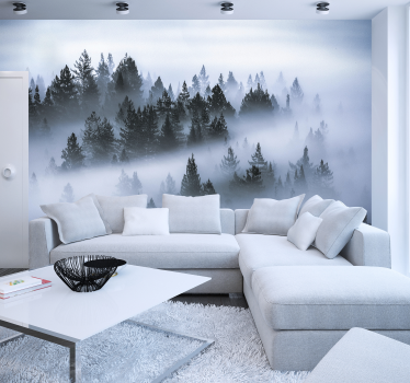Papier peint salon forêt brume matinale - TenStickers