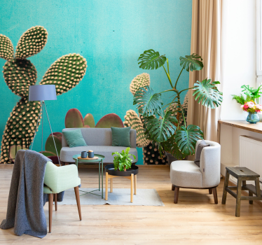 Tapisserie murale cactus sur fond bleu - TenStickers