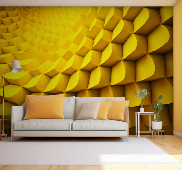 Papier peint 3d géométrie futuriste jaune - TenStickers