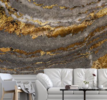 Papier peint mural effet texture luxueux en or et marbre bleu - TenStickers