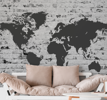 Papier peint carte du monde brique blanche - TenStickers